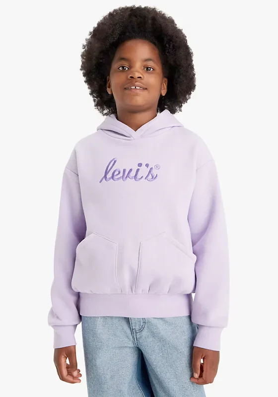 Levi’s Girls Poster Logo Long Sleeve Hoodie, Purple Rose Zip Hoodie Drawstring Kangaroo Pocket