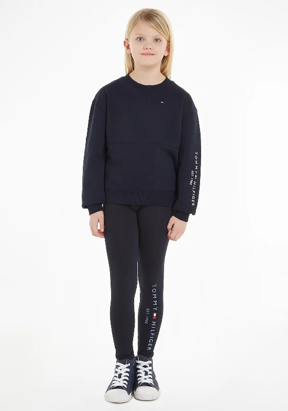 Tommy Hilfiger Older Girls Essentials Embellished Sweatshirt & Legging Set, Desert Sky Hoodie with Hem Raw Edge Edgy Unfinished