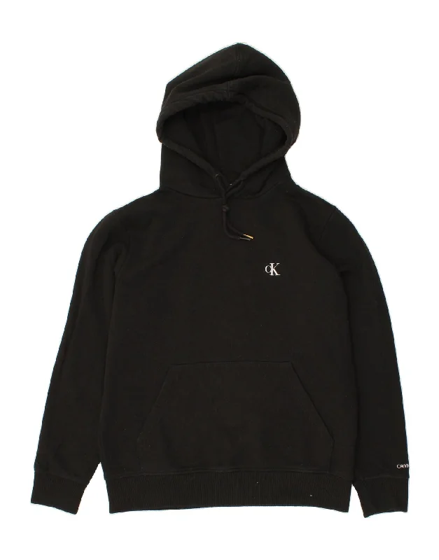 CALVIN KLEIN JEANS Mens Graphic Hoodie Jumper Medium Black Cotton Hoodie with Hem Lace Feminine Delicate