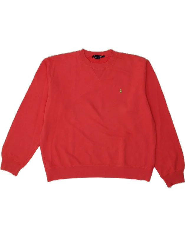 RALPH LAUREN Mens Sweatshirt Jumper Large Red Cotton Hoodie with Relaxed Fit Easy Casual