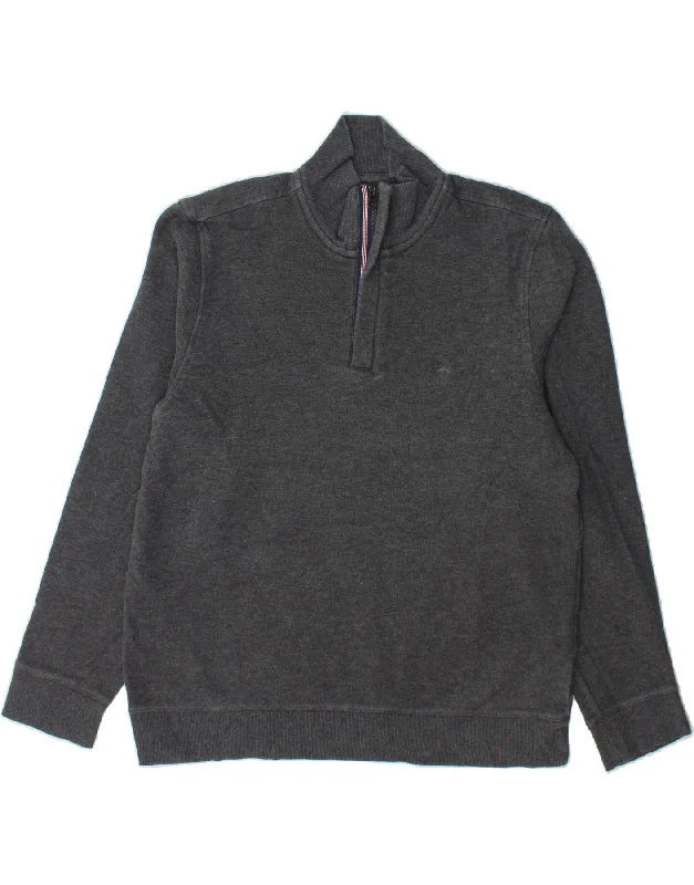 BROOKS BROTHERS Mens Zip Neck Sweatshirt Jumper Large Grey Cotton Hoodie with Raglan Sleeves Sporty Comfortable