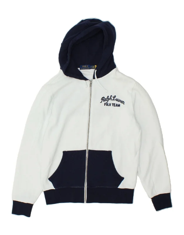 POLO RALPH LAUREN Mens Graphic Zip Hoodie Sweater Small White Colourblock Hoodie with Set-In Sleeves Structured Classic