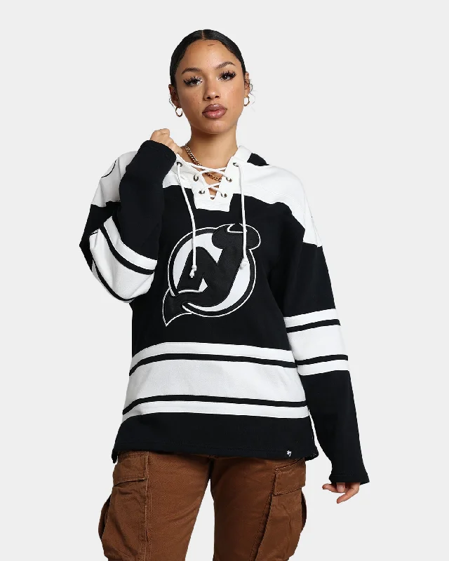 47 Brand New Jersey Devils Superior Lacer Hoodie Jet Black Hoodie with Lace Feminine Delicate