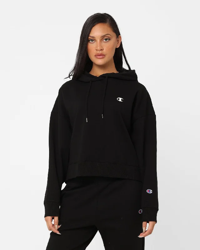 Champion Women's Rochester Base Hoodie Black Hoodie with Exposed Zipper Edgy Industrial