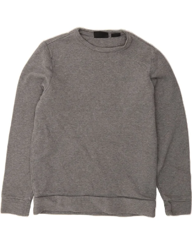 CALVIN KLEIN Mens Sweatshirt Jumper Medium Grey Cotton Hoodie with Back Slit Movement Comfort