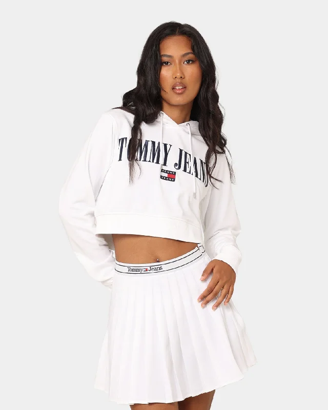 Tommy Jeans Women's TJW Super Crop Archive 2 Hoodie White Hoodie with Bell Sleeves Flared Feminine