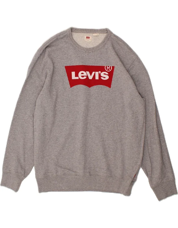 LEVI'S Mens Graphic Sweatshirt Jumper Medium Grey Cotton Hoodie with Hem Elastic Stretchable Comfortable