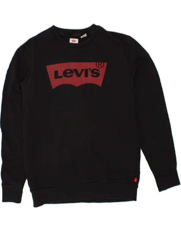 LEVI'S Mens Graphic Sweatshirt Jumper Medium Black Cotton Hoodie with Lace Feminine Delicate