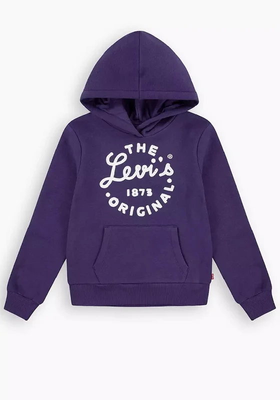 Levis Girls Long Sleeve Original Hoodie, Purple Hoodie with Hem Detail Decorative Unique