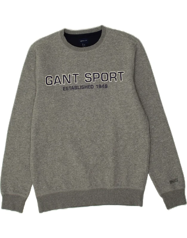 GANT Mens Graphic Sweatshirt Jumper Medium Grey Cotton Hoodie with Hem Contrast Bold Stylish