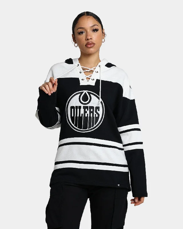 47 Brand Edmonton Oilers Superior Lacer Hoodie Jet Black Hoodie with Emblem Brand Identity