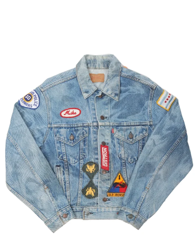 Patched Levi's Denim Trucker Jacket One-Shoulder Jacket Off-the-Shoulder Jacket Asymmetrical Jacket