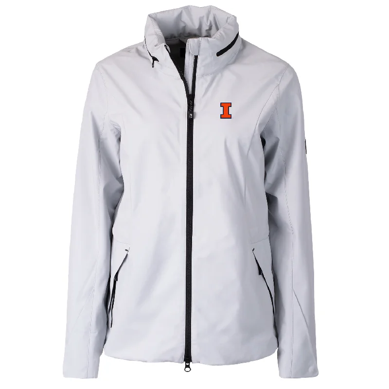 Illinois Fighting Illini Women's Grey Cutter & Buck Rain Jacket Print Jacket Jacquard Jacket Embroidered Jacket