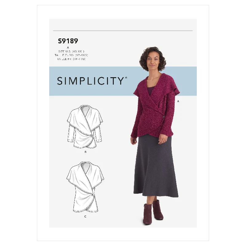 Simplicity Pattern S9189 Misses' Knit Wrap Jacket Elasticated Jacket Padded Jacket Insulated Jacket