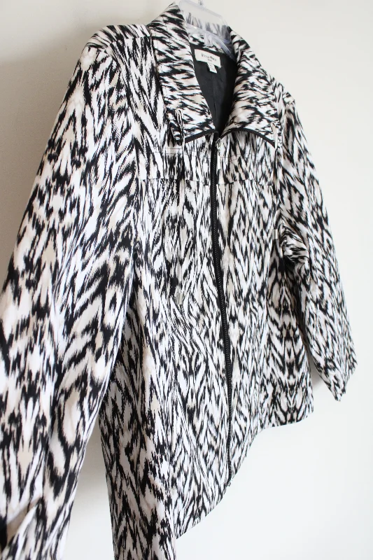 Studio Works Black Tan & White Patterned Jacket | XL Petite Zippered Front Buttoned Front Snap Front