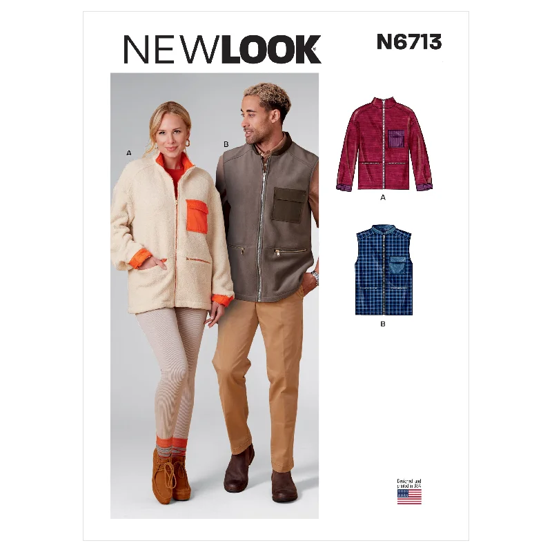 Newlook Pattern N6713 Unisex Jacket And Vest Hoodie Zip-Up Jacket Button-Up Jacket