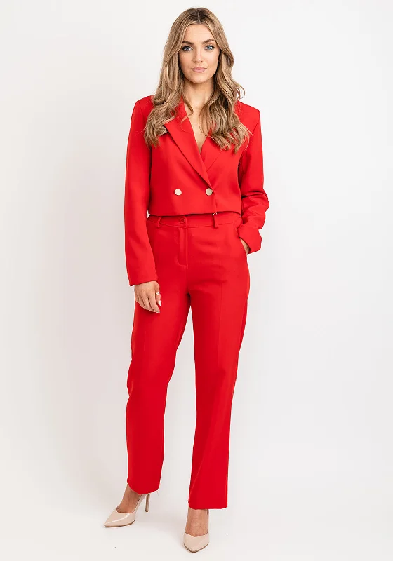 Seventy1 Cropped Jacket Two Piece Suit, Red Cotton Jacket Linen Jacket Terry Jacket