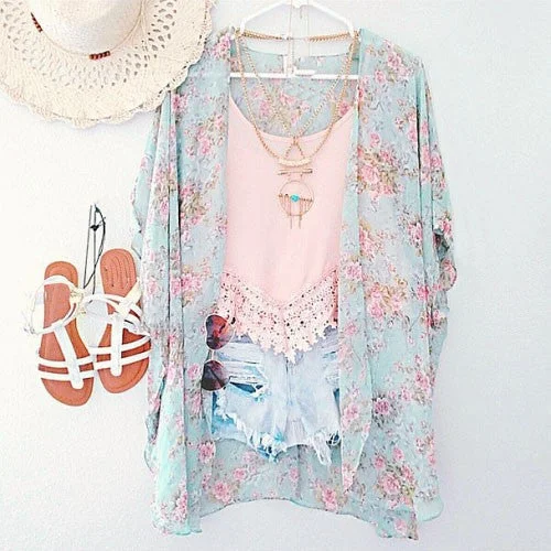 Women Blouses Plus Sizes Floral Cardigan Women Tops Chiffon Batwing Blouse Kimono Cardigan Spandex Rayon Corduroy