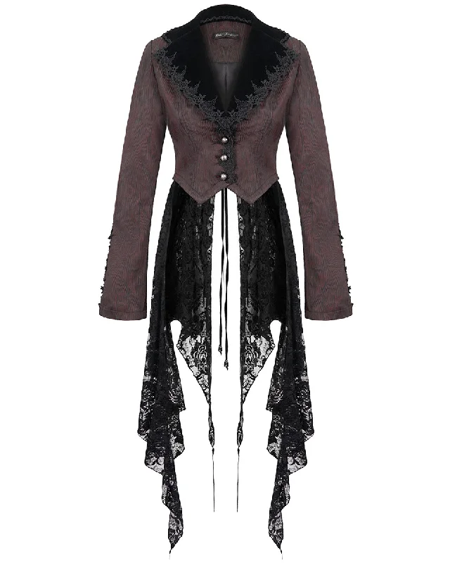 Devil Fashion Serendipitous Longing Womens Gothic Lace Hem Jacket - Red & Black Knit Fabric Woven Fabric Fleece Fabric