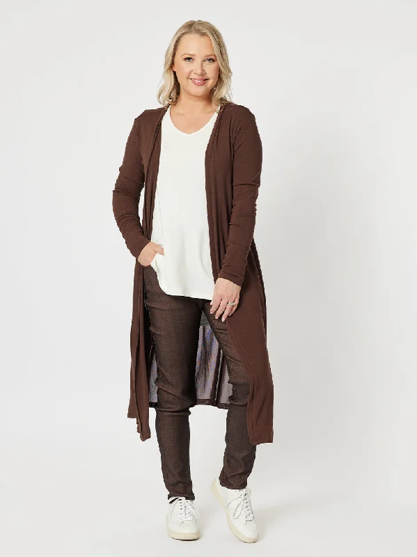 Juli Longline Cardigan - Chocolate Real Fur Shearling Chenille