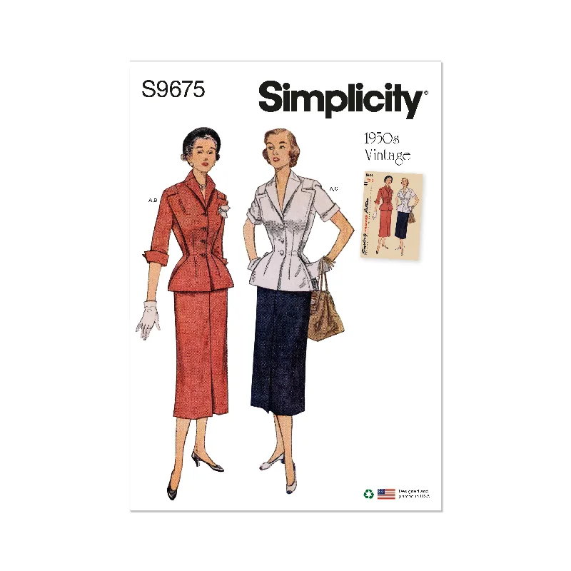 Simplicity Pattern S9675 Misses Skirt and Jacket Zip Front Button Front Snap Front