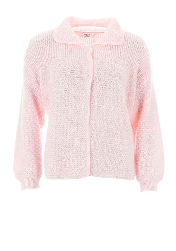 Marlon Knitted Bed Jacket, Pink Front Pockets Side Pockets Patch Pockets