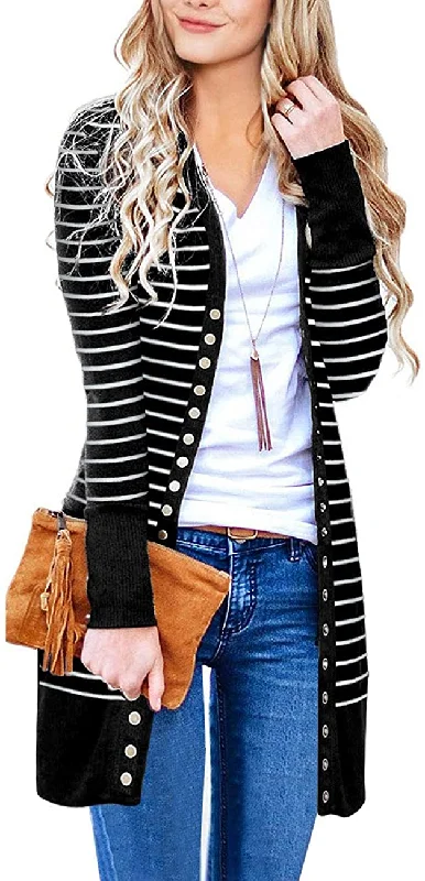 Haute Edition Striped Colorblock Snap Button Long Length Cardigan with Plus Long Cardigan Short Cardigan Medium Cardigan