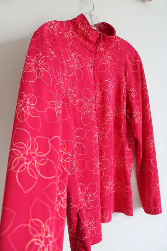 L.L. Bean Pink Floral Quarter Zip Jacket | L Lace Jacket Ribbed Jacket Sequined Jacket