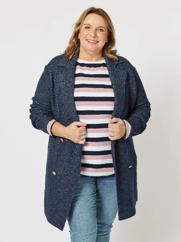 Violet Knit Cardigan - Navy Stretchy Elastic Breathable