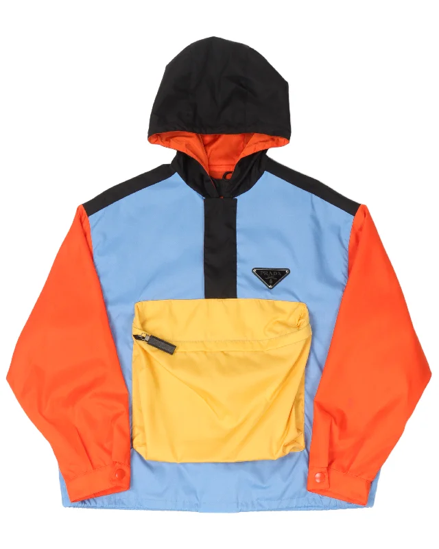 Nylon Anorak Jacket Front Pockets Side Pockets Patch Pockets