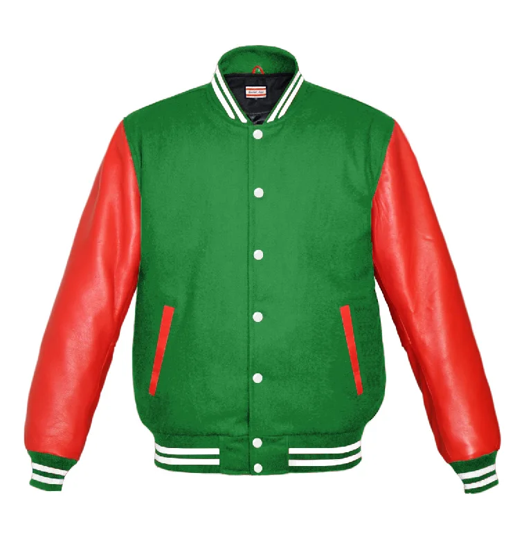 Original American Varsity Real Red Leather Letterman College Baseball Women Wool Jackets #RSL-WSTR-WB Zip Front Button Front Snap Front