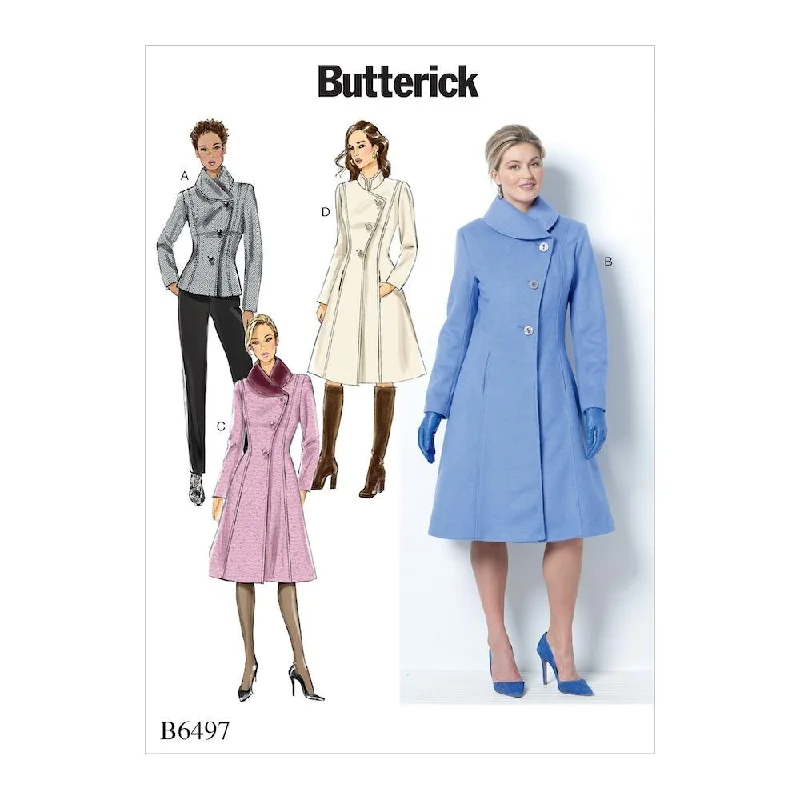 Butterick Pattern B6497 Misses'/Misses' Petite Jacket and Coats with Asymmetrical Front and Collar Variations Front Pockets Side Pockets Patch Pockets