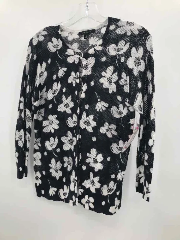 Pre-Owned Ann Taylor Navy Size Small Floral Cardigan Crew Neck V-Neck Turtle Neck