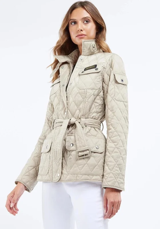 Barbour International Womens Quilted Short Jacket, Beige Ribbed Jacket Pleated Jacket Ruffled Jacket