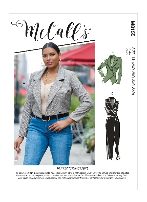 McCall's Pattern M8155 Misses' & Women's Jacket & Vest Toggled Jacket Drawstring Jacket Belted Jacket