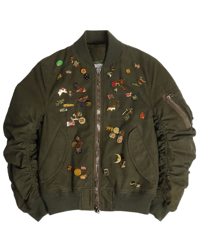 Pins Army Bomber Jacket Zippered Jacket Buttoned Jacket Snapped Jacket