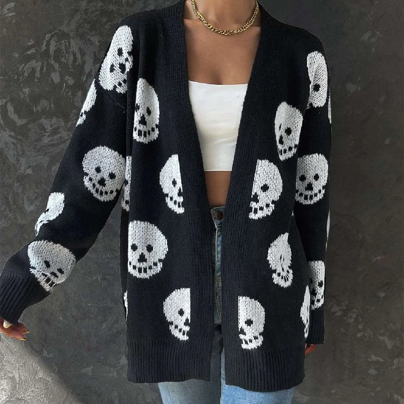 Chic Halloween Skull Jacquard Cardigan Velvet Chenille Corduroy