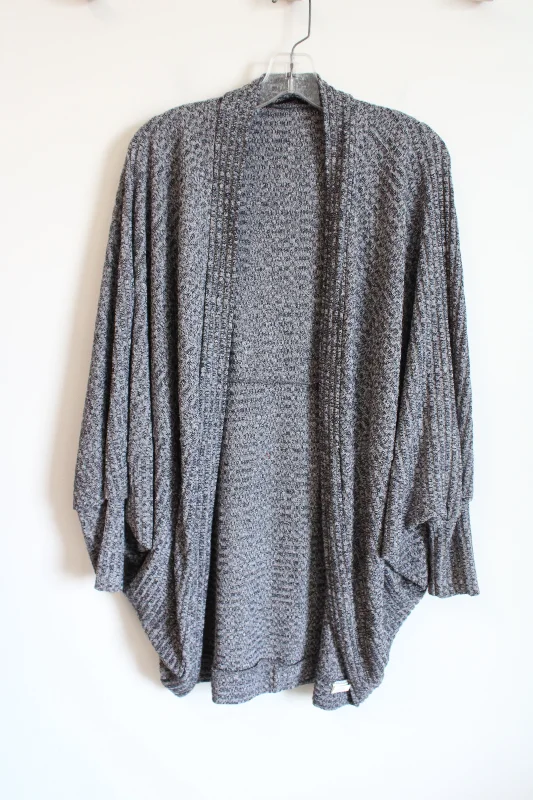 Shein Gray Black Knit Shawl Cardigan | L Front Pockets Side Pockets Patch Pockets