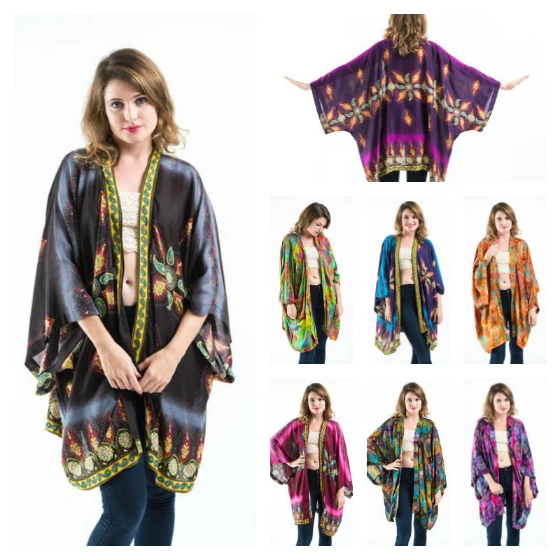 Assorted set of 5 Unisex Kimono Cardigan Solid Print Embellished