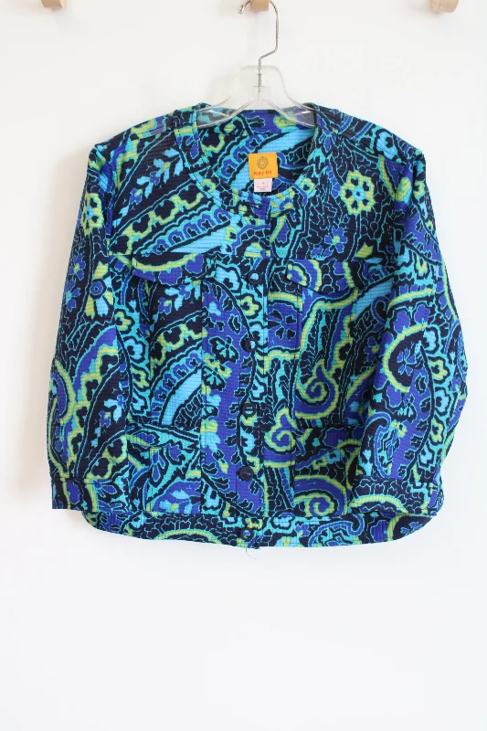 Ruby Rd. Blue Green Paisley Quilted Jacket | 16 Trench Coat Raincoat Waterproof Jacket