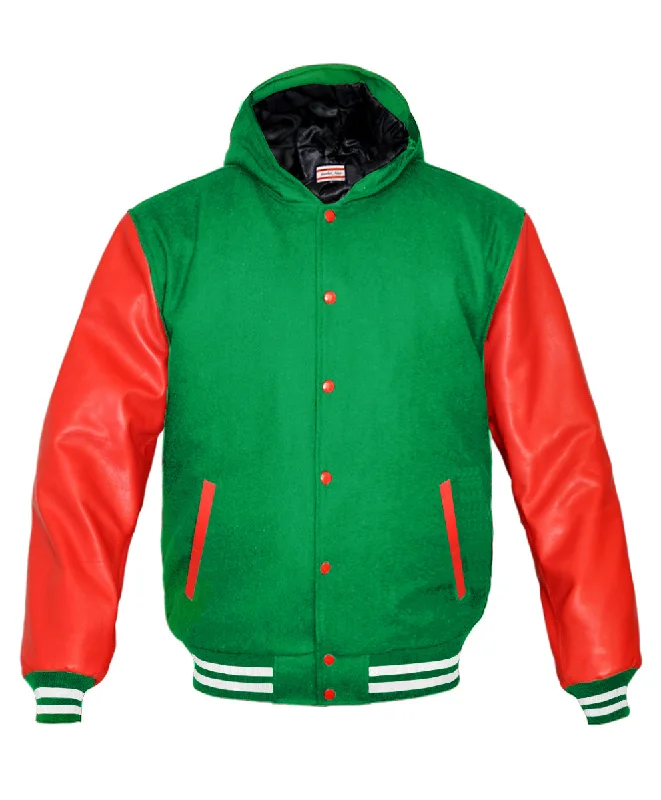 Superb Red Leather Sleeve Original American Varsity Letterman College Baseball Women Wool Jackets #RSL-WSTR-RB-H Hooded Jacket Caped Jacket Shawl Collar Jacket