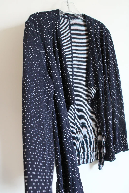 Navy Blue Spotted & Striped Reversable Cardigan | M Knit Fabric Woven Fabric Fleece Fabric