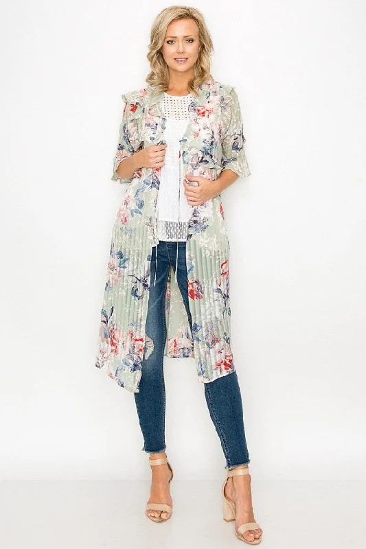 Ruffle Robe Cardigan Print Jacquard Patchwork