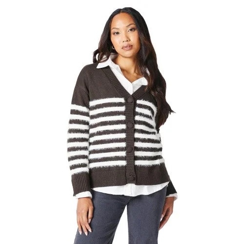 Principles Womens/Ladies Striped Eyelash Knit Cardigan Solid Color Striped Floral Print