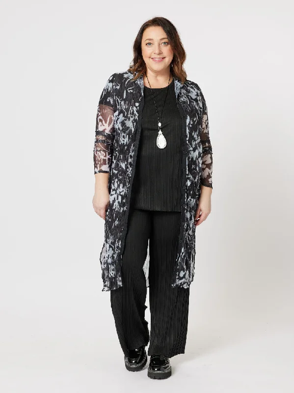 Riley Print Mesh Cardigan - Black Seamless Knitted Crochet