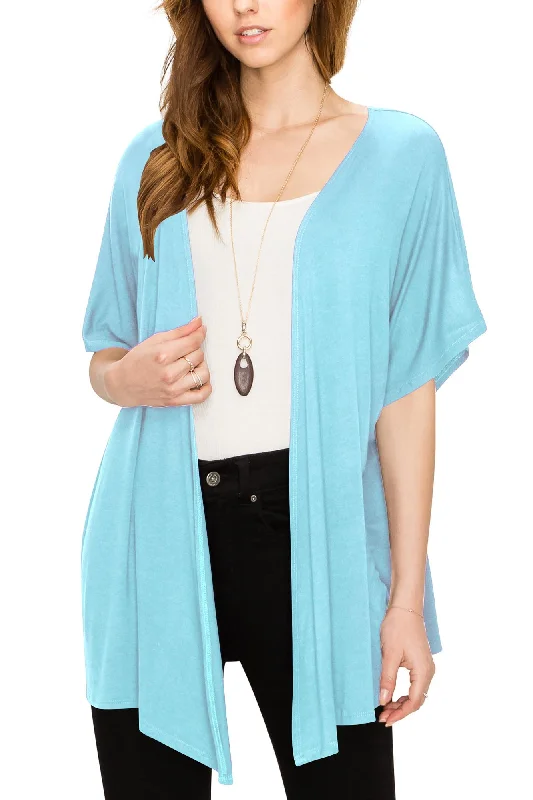 Womens Short Sleeve Open Front Loose Kimono Style Cardigan Stretchy Elastic Breathable