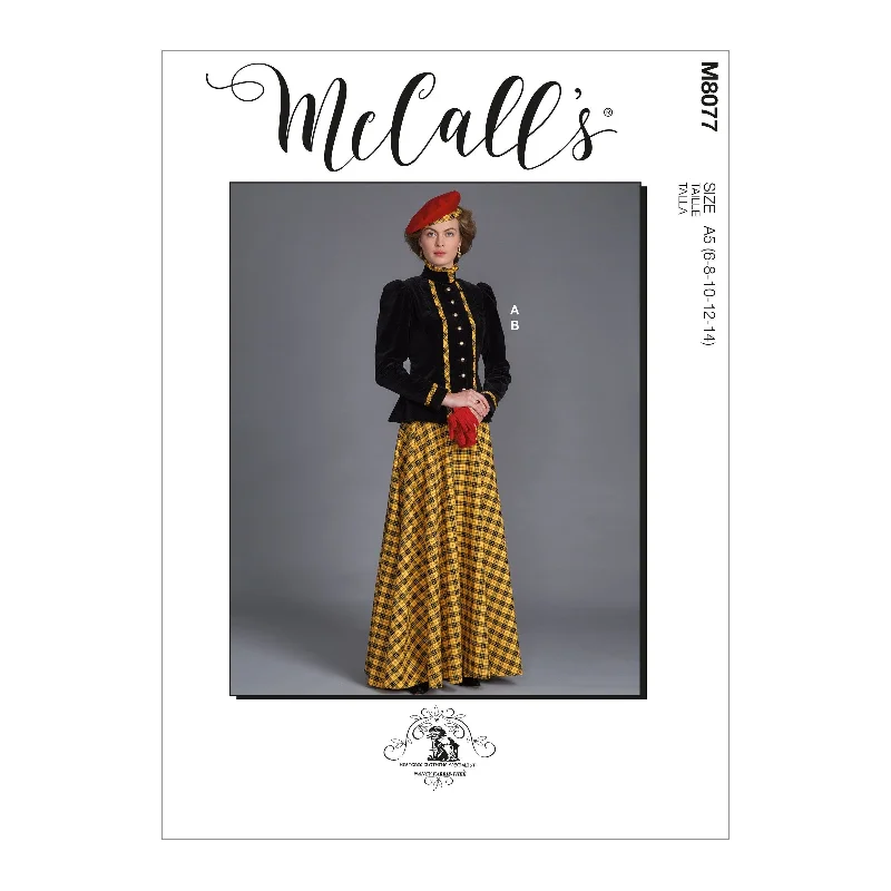 McCall's Pattern M8077 Misses' Historical Jacket & Skirt Lace Jacket Ribbed Jacket Sequined Jacket