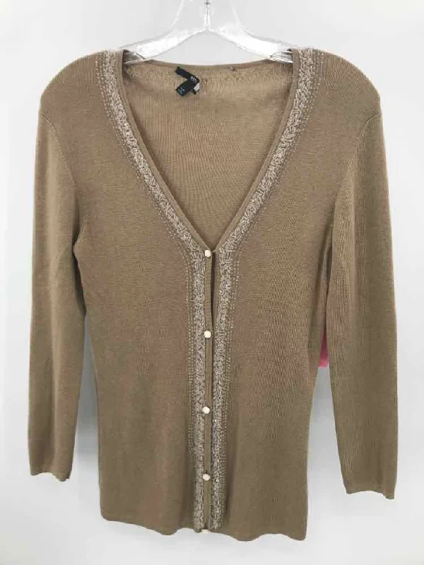 Pre-Owned Hugo Boss Tan Size Medium Beaded Cardigan Open Front Closed Front Wrap Front