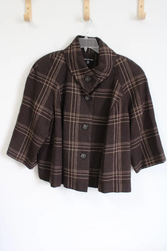 Briggs New York Button Down Brown Plaid Jacket | XL Satin Jacket Silk Jacket Chiffon Jacket