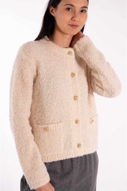 JEFF Off-White Cardigan Spandex Rayon Corduroy